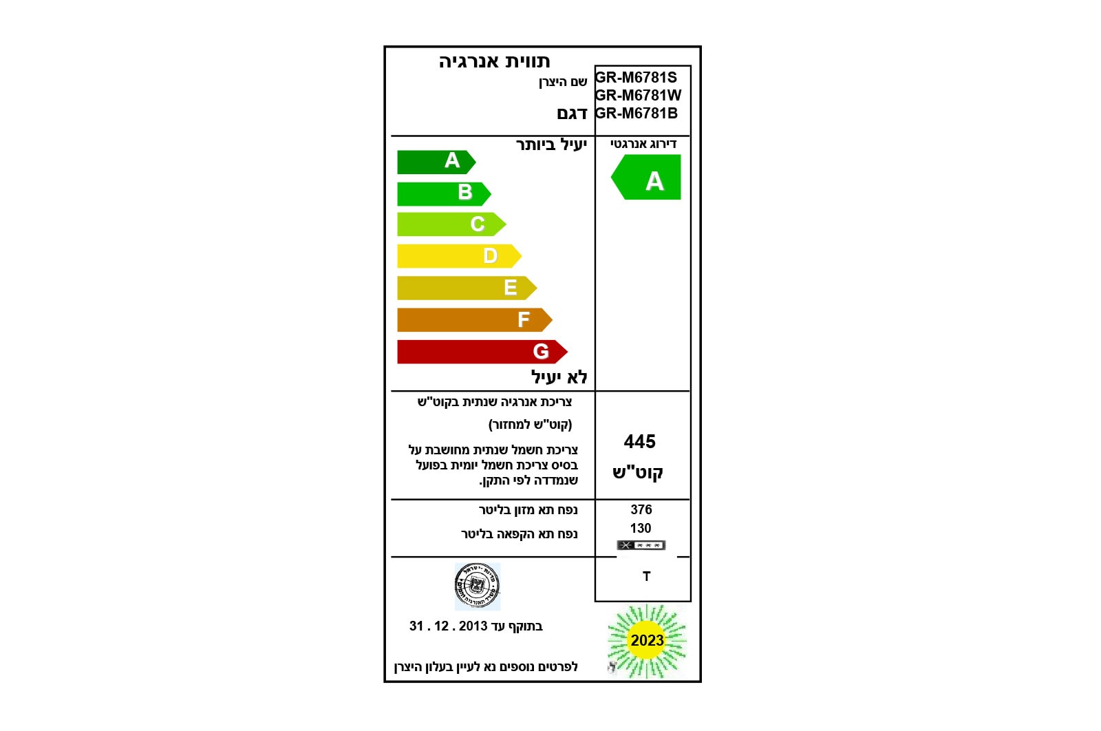 מקרר מקפיא עליון בנפח 515 ליטר